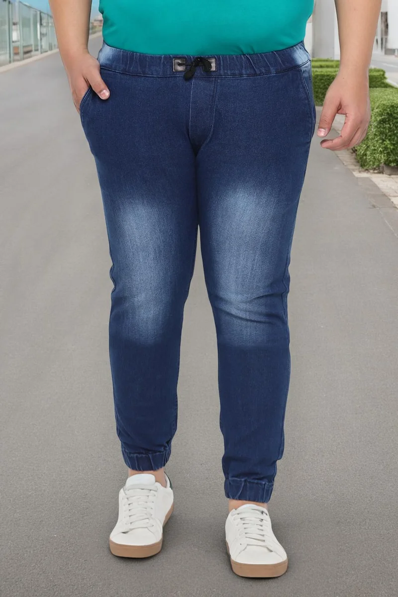 Urbano Plus Men's Blue Regular Fit Washed Jogger Jeans Stretchable